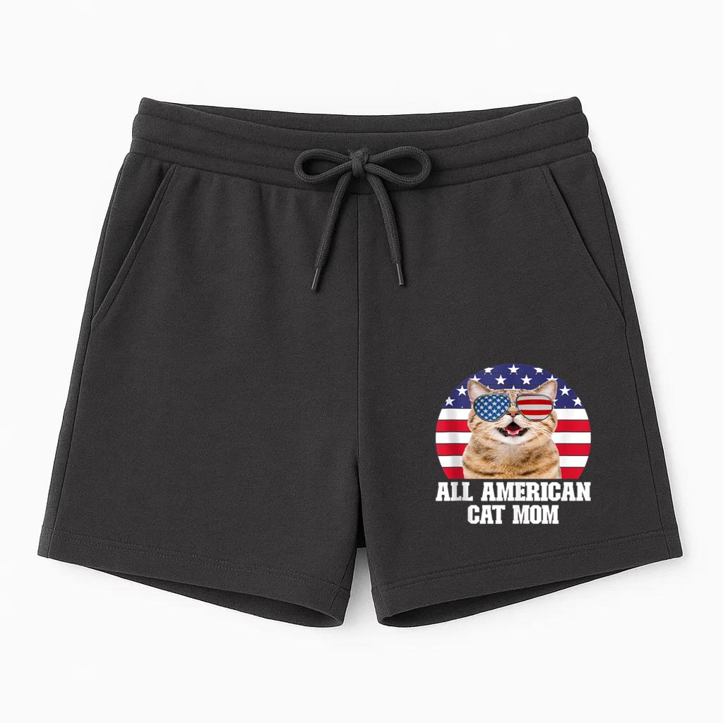 All American Cat Mom Patriotic USA Flag Short