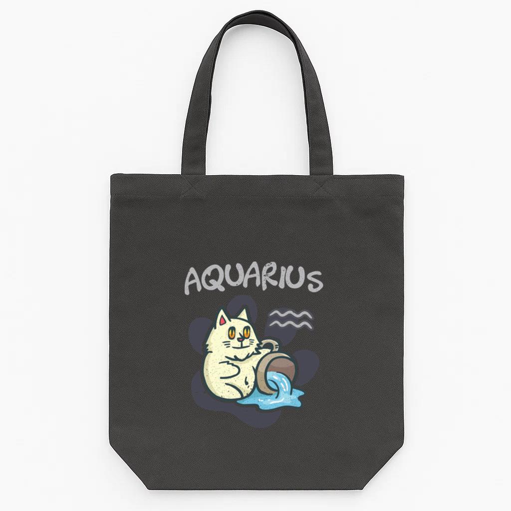 Aquarius Cat Zodiac Tote Canvas Bag