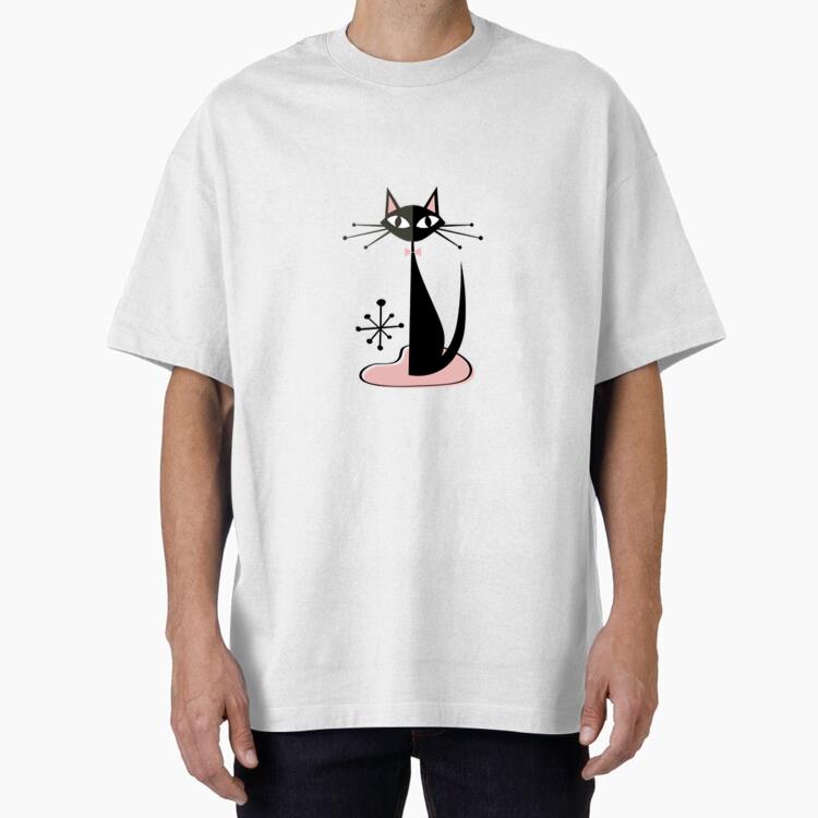 Black Cat Wearing A Pink Bow Tie Oversized T-Shirt