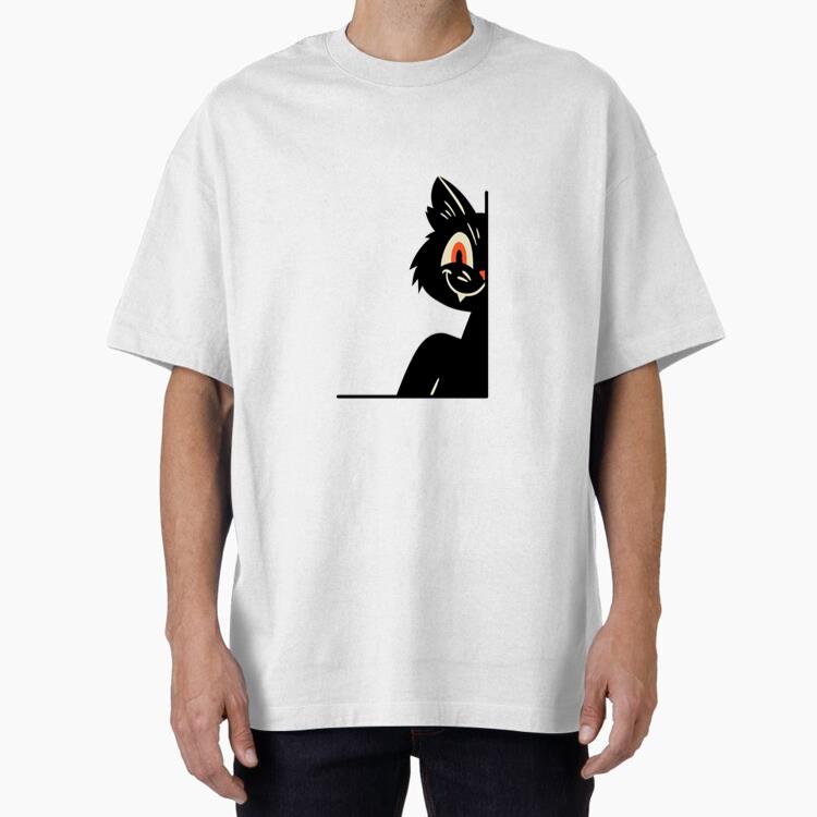 Black Cat With Orange Eyes Peeking Oversized T-Shirt
