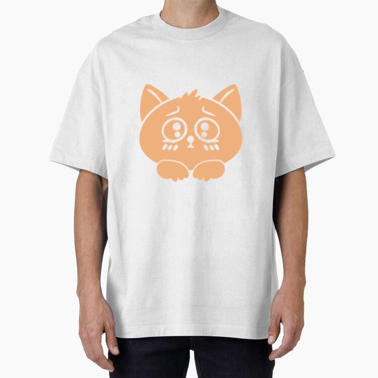 Cartoon Cat With Big Eyes Oversized T-Shirt