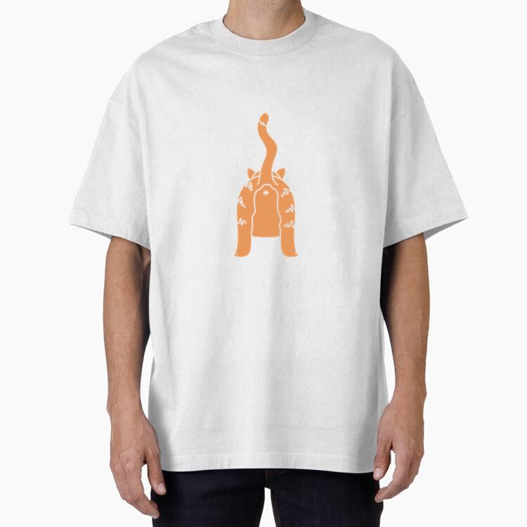 Cartoon Cat With Its Tail Up Oversized T-Shirt