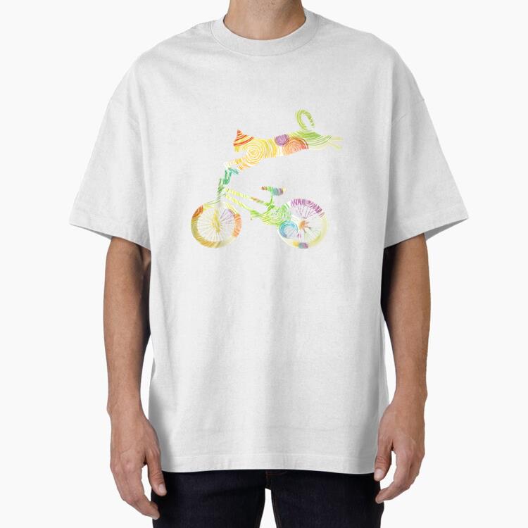 Cat Bike Cycling Bicycle Oversized T-Shirt