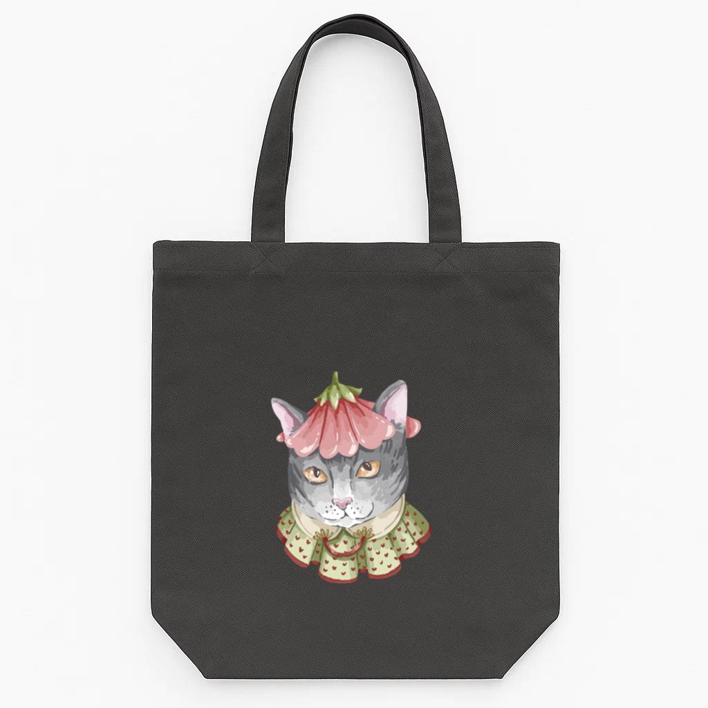 Cat With A Flower On Its Head Tote Canvas Bag