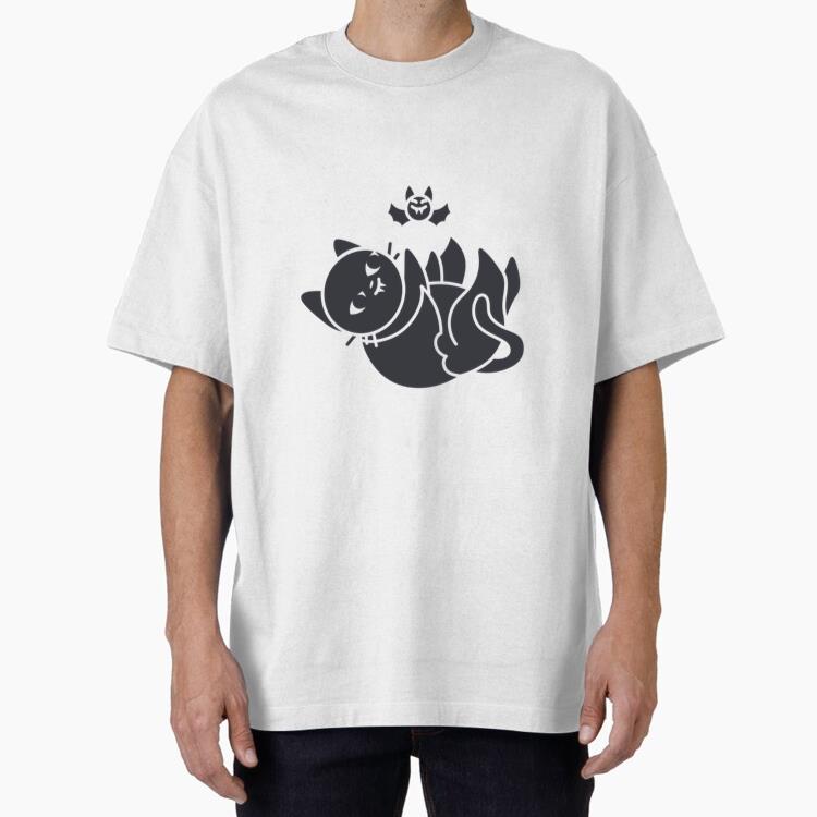 Cute Black Cat Bat Design Oversized T-Shirt