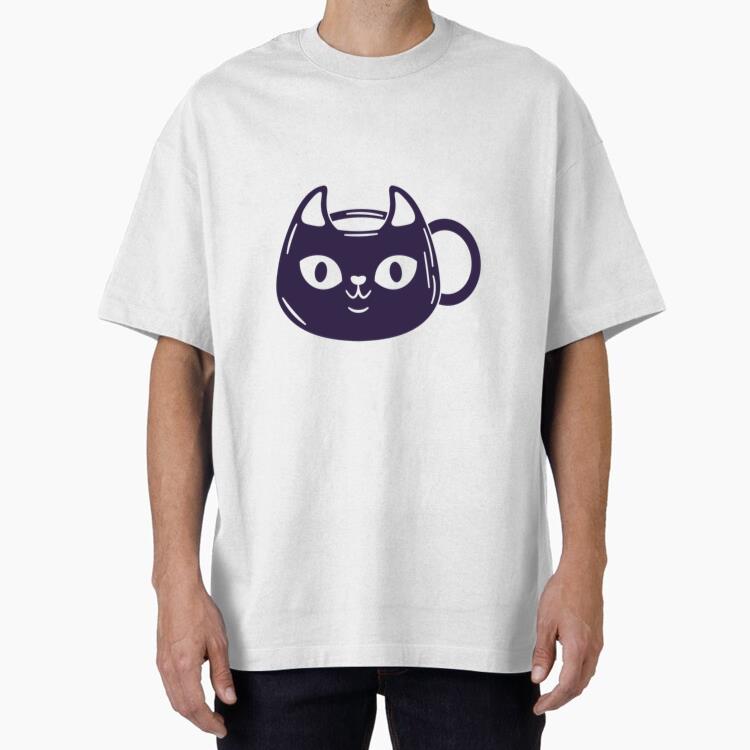 Cute Cat Cup Design Oversized T-Shirt