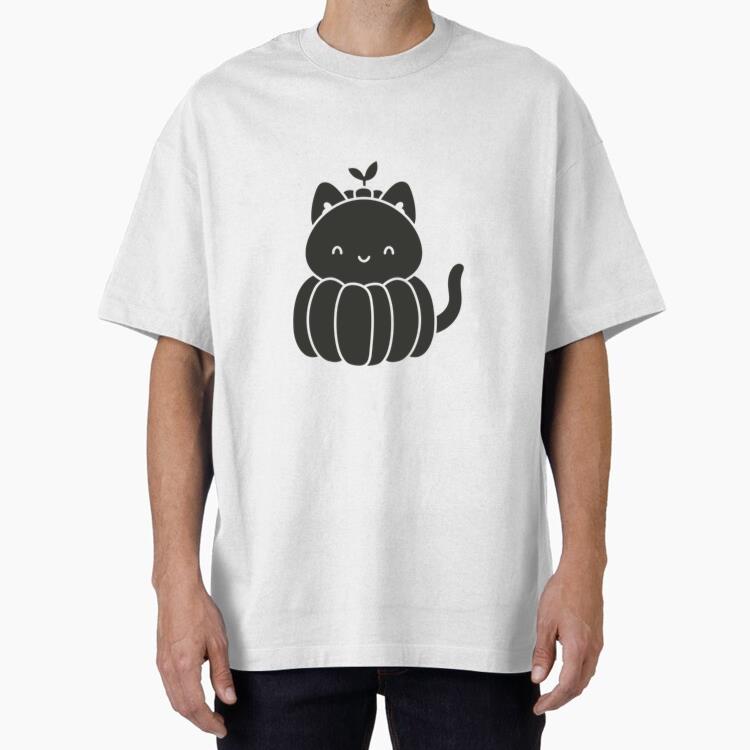 Cute Cat With Pumpkin Design Oversized T-Shirt