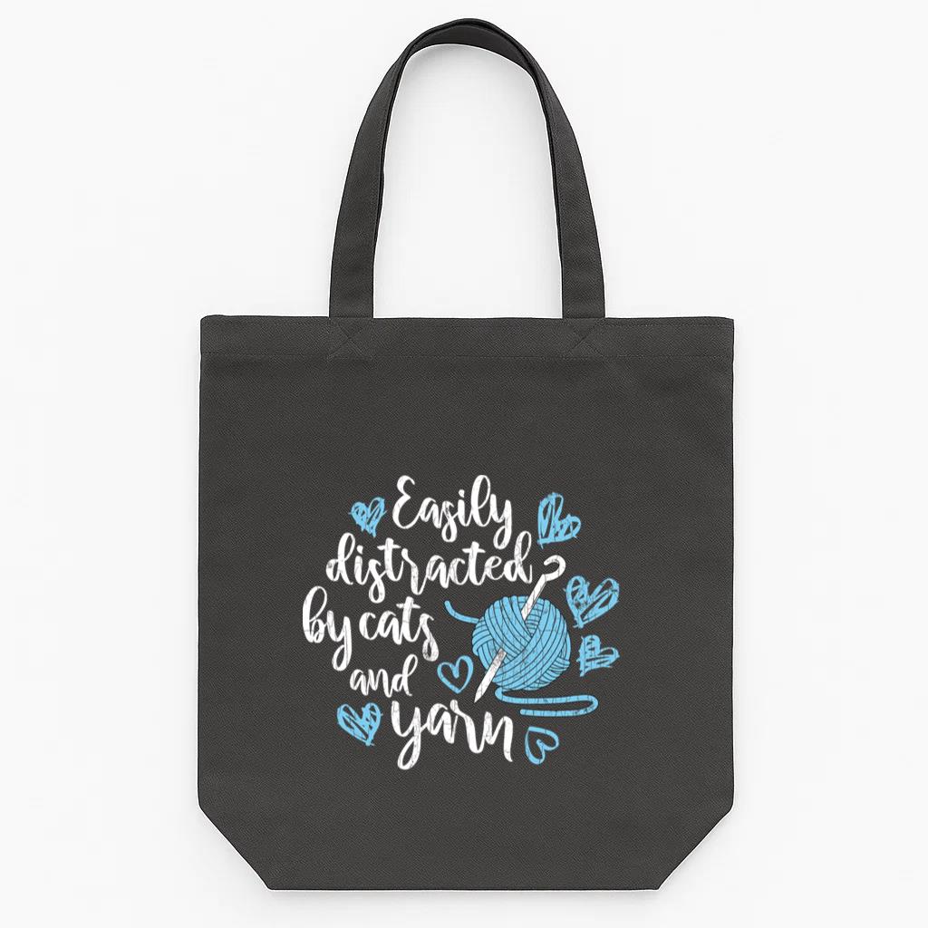 Easily Distracted By Cats Yarn Tote Canvas Bag