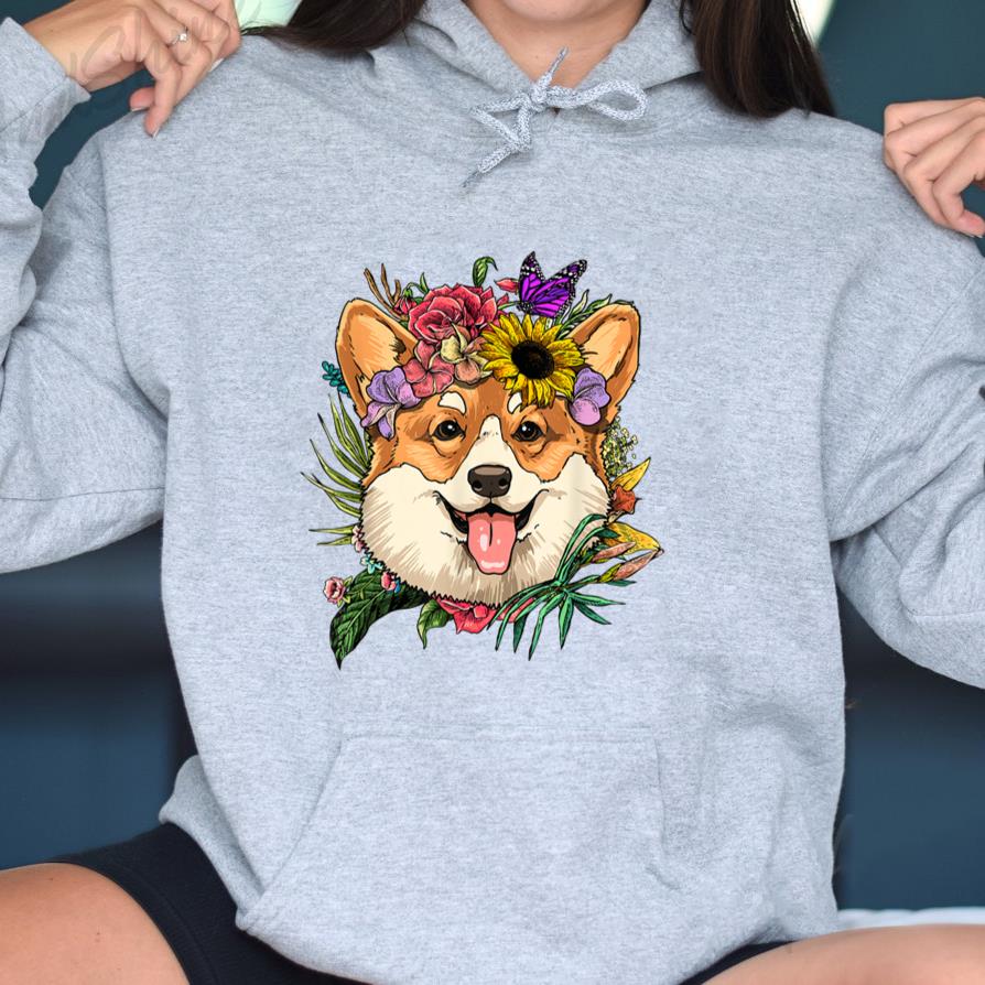 Floral Corgi Dog Spring Nature Hoodie