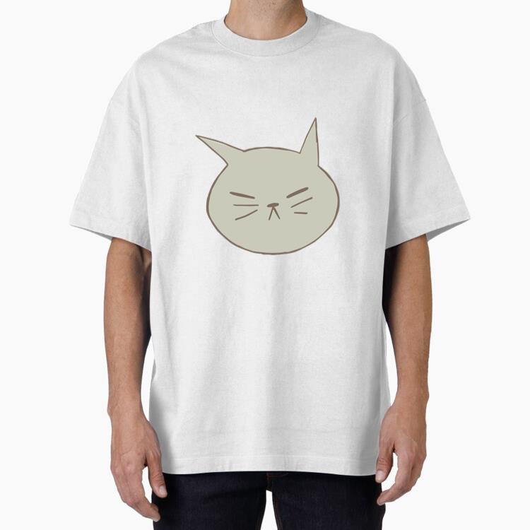 Gray Doodle Angry Cat Oversized T-Shirt