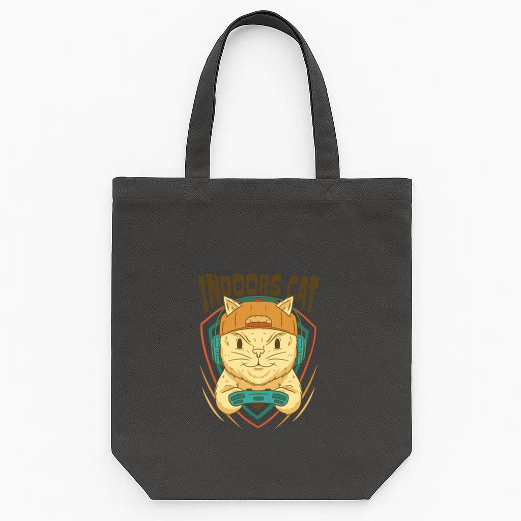 Image Of A Cat Wearing A Hat And Holding A Controller Tote Canvas Bag