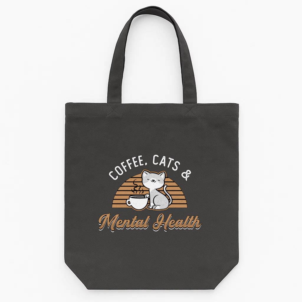 Mental Health Coffee Cats Tote Canvas Bag