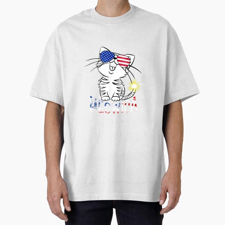 Meowica American Patriotic Flag Cat Oversized T-Shirt