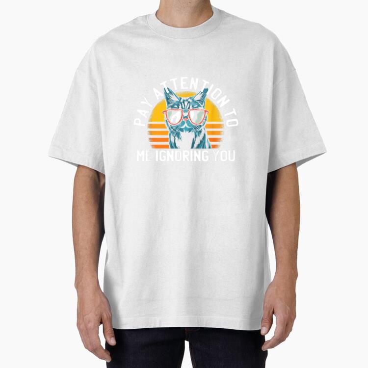 Pay Attention To Me Ignoring You Vintage Sunset Black Cat Oversized T-Shirt
