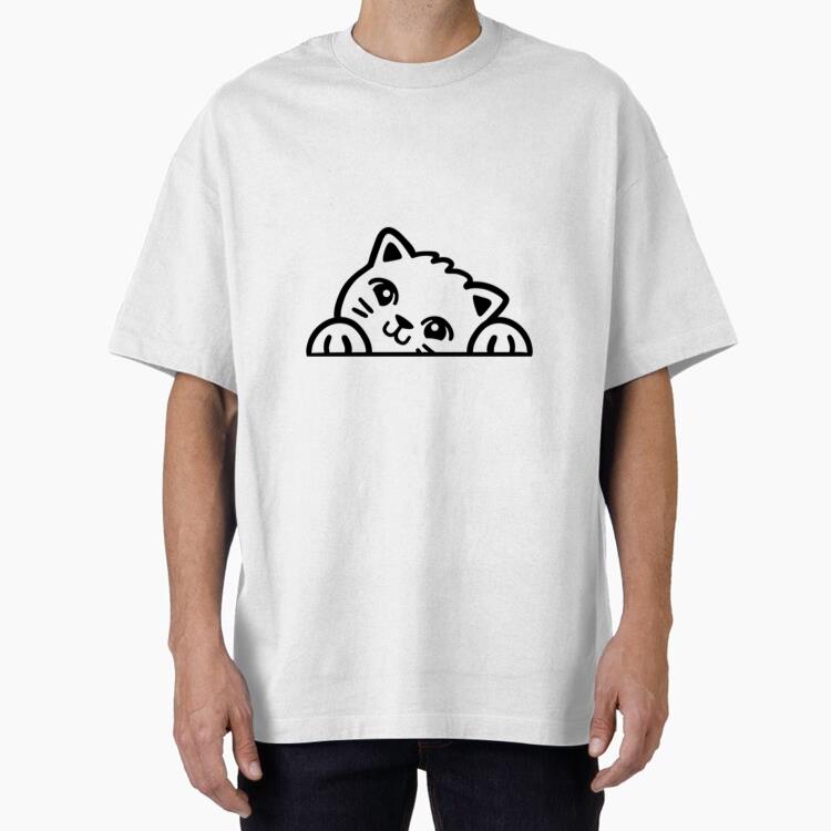 Peekaboo Cute Smiling Cat Stroke Oversized T-Shirt