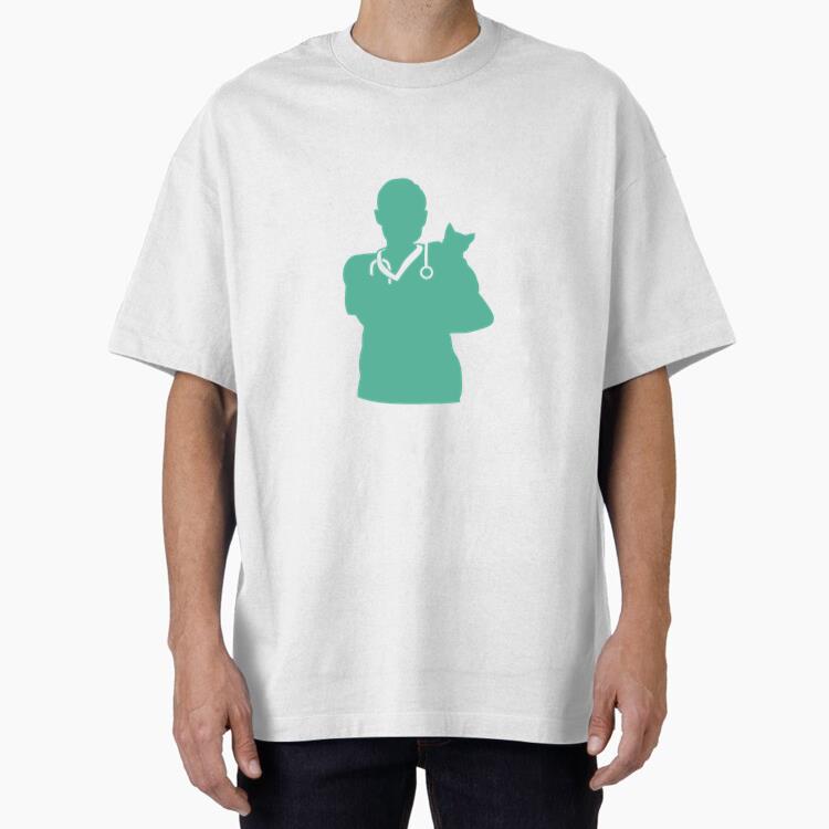 Silhouette Of A Veterinarian Holding A Cat Oversized T-Shirt