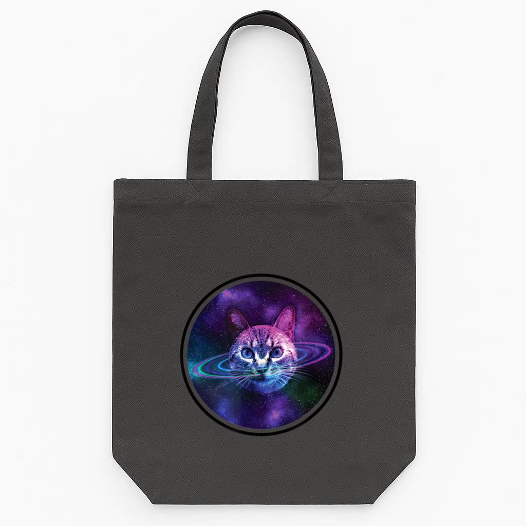 Space Cat Galaxy Caturn Rings Tote Canvas Bag