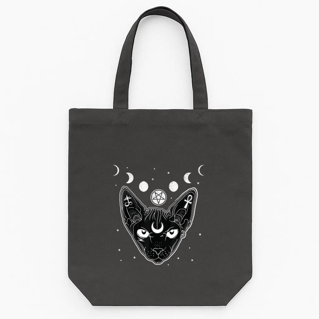 Sphynx Black Cat Pastel Goth Occult Witchy Tote Canvas Bag