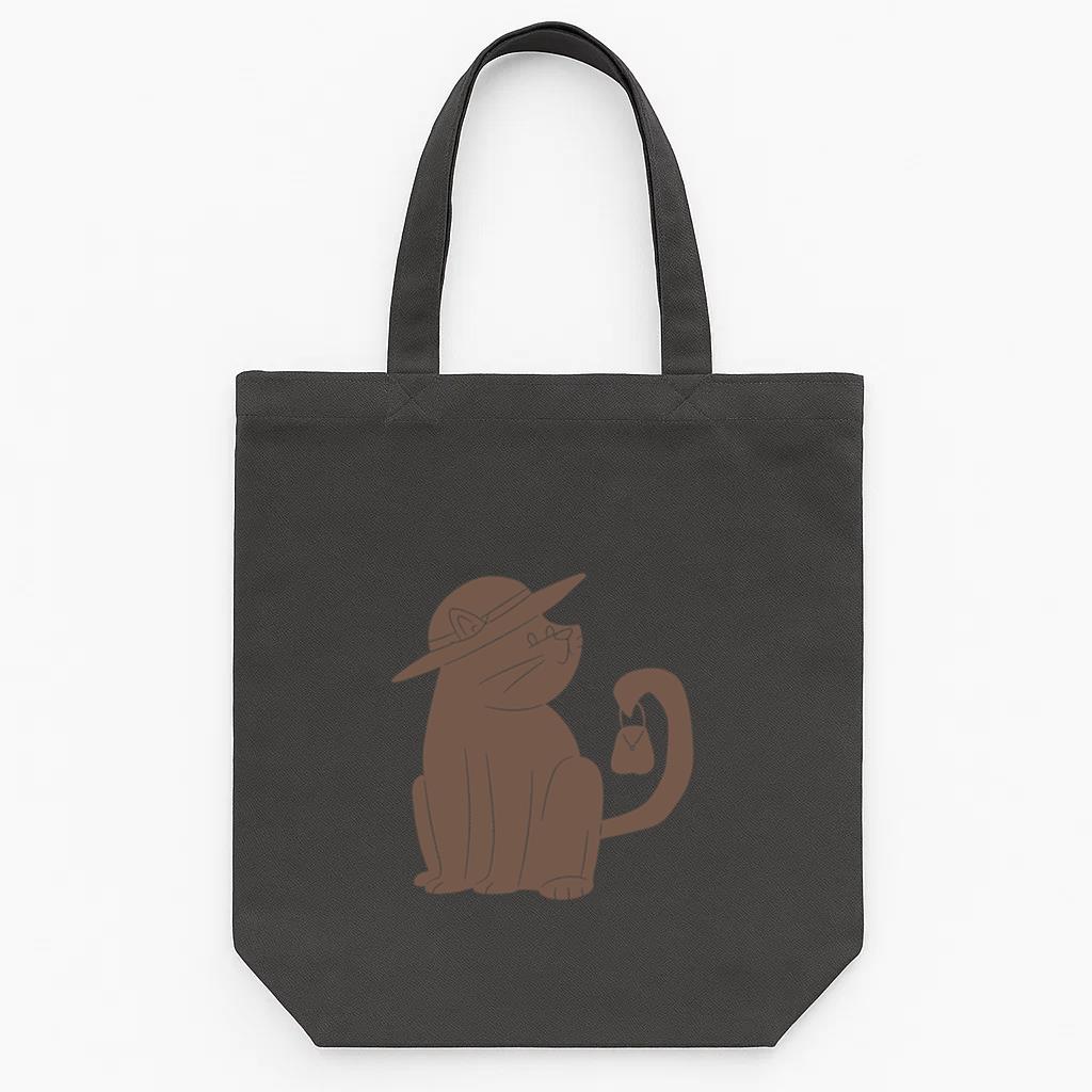 Stylish Cat Illustration With Hat And Handbag Tote Canvas Bag