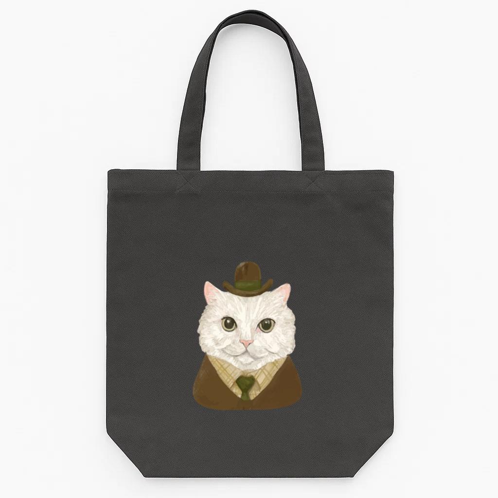 Suit Cat Character Watercolor Tote Canvas Bag