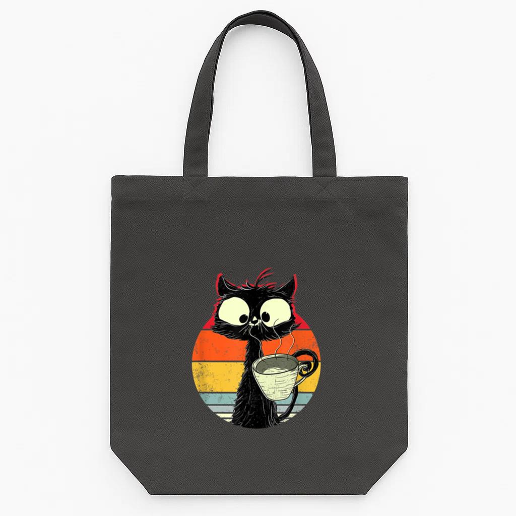 Vintage Black Cat  Retro Coffee Tote Canvas Bag