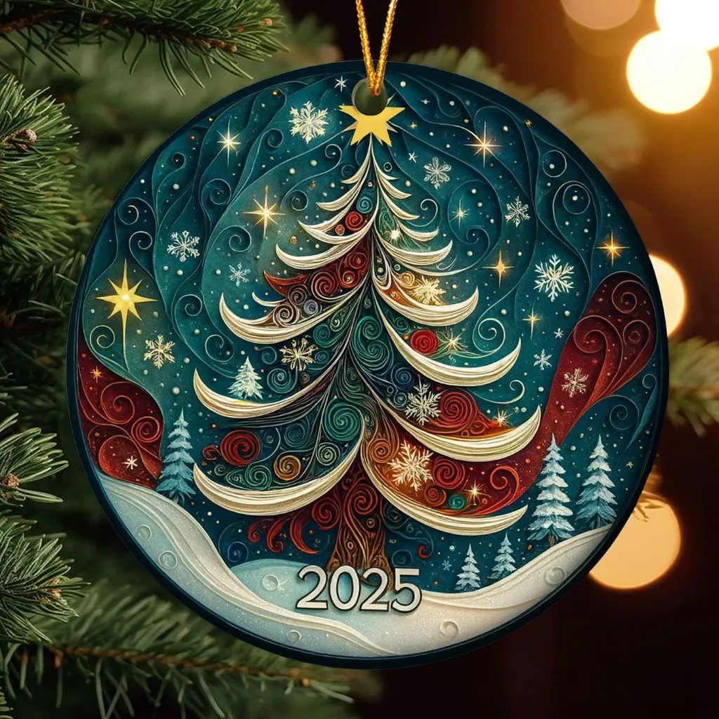 3D Effect Ornament | Holiday Ceramic Keepsake | Unique Christmas Tree Decoration