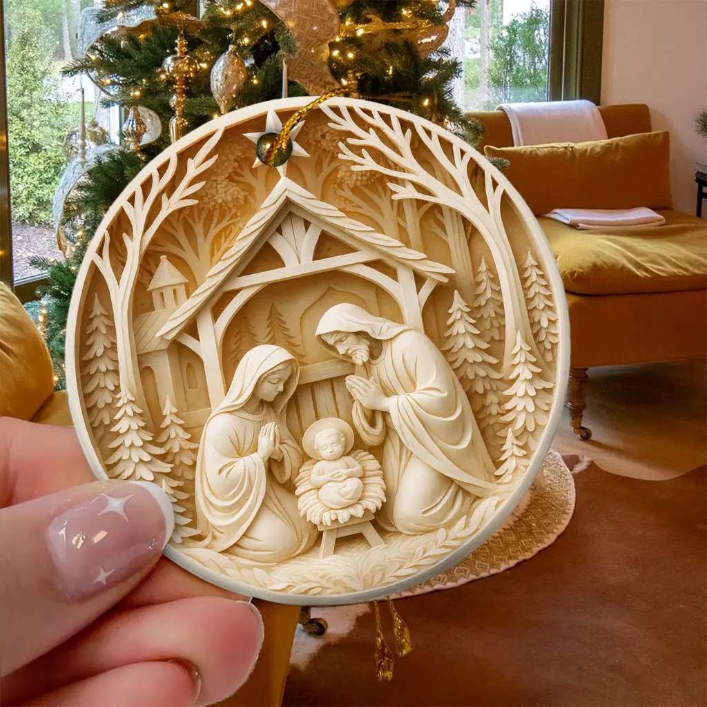 3D Nativity Scene Ornament | Birth of Christ Religious Christmas Decor | Holy Family Manger Scene, Baby Jesus Christian Gift Keepsake - Image 3