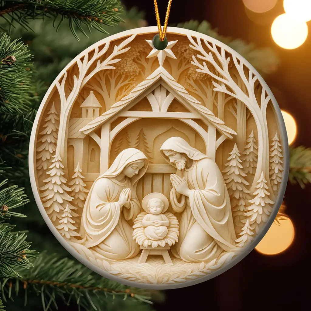 3D Nativity Scene Ornament | Birth of Christ Religious Christmas Decor | Holy Family Manger Scene, Baby Jesus Christian Gift Keepsake