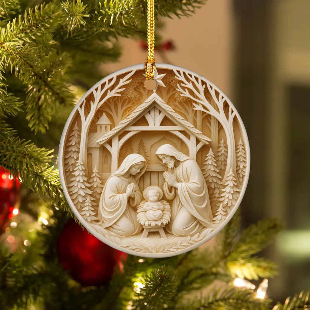 3D Nativity Scene Ornament | Birth of Christ Religious Christmas Decor | Holy Family Manger Scene, Baby Jesus Christian Gift Keepsake - Image 2