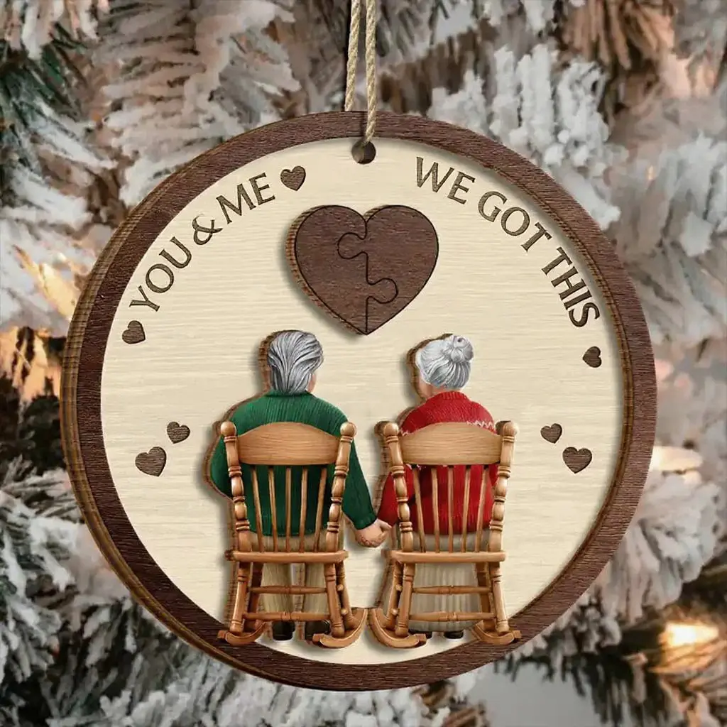 Anniversary Gift for Couple | "You and Me" 2-Layered Wooden Ornament - Image 4