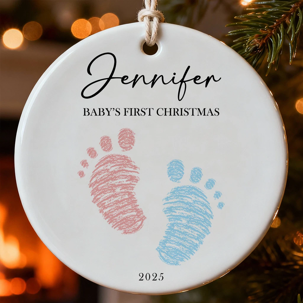 Baby First Christmas Footprint Ceramic Ornament | Sweet Keepsake Gift | Unique Christmas Decoration
