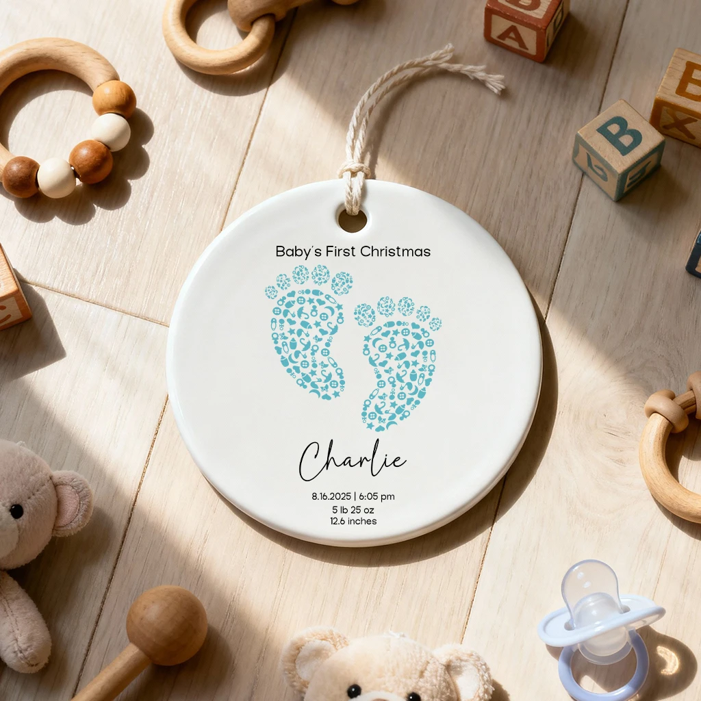 Custom Baby First Christmas Footprint Ornament | Birth Stats Heirloom Keepsake | Baby Girl & Boy Christmas Ornament - Image 5
