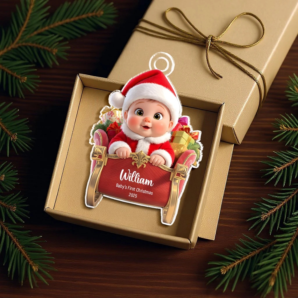 Custom Photo Baby First Christmas Sleigh Ornament | Personalized Face Keepsake | Perfect Christmas Decoration 2025 - Image 2