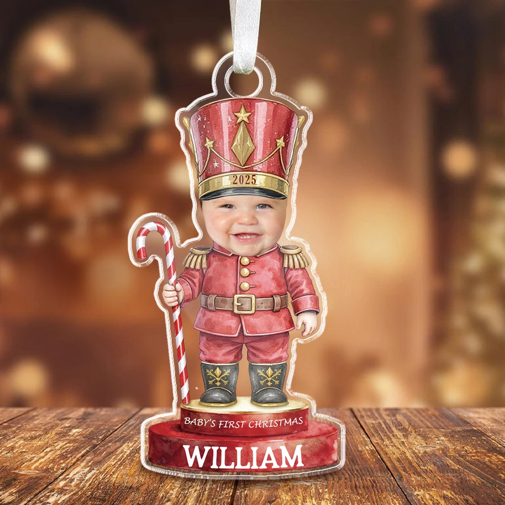 Custom Baby First Christmas Tin Soldier Ornament | Personalized Face Acrylic Keepsake | Perfect Gift Idea - Image 3