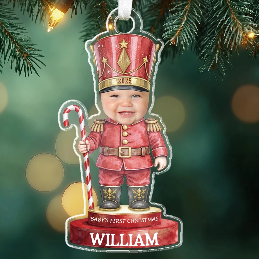 Custom Baby First Christmas Tin Soldier Ornament | Personalized Face Acrylic Keepsake | Perfect Gift Idea - Image 2