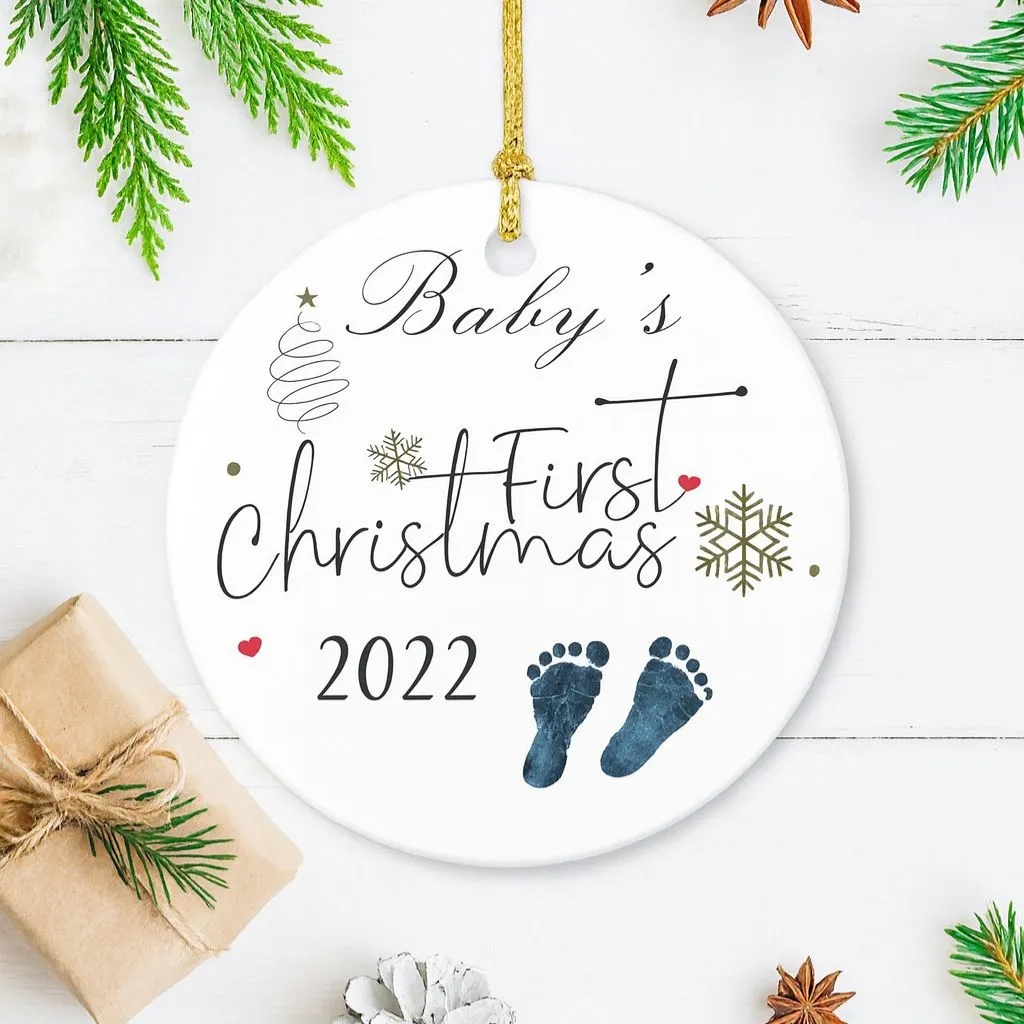 Baby Footprints Newborn Christmas Ornaments | Holiday Keepsake | Ceramic Tree Decoration - Image 4