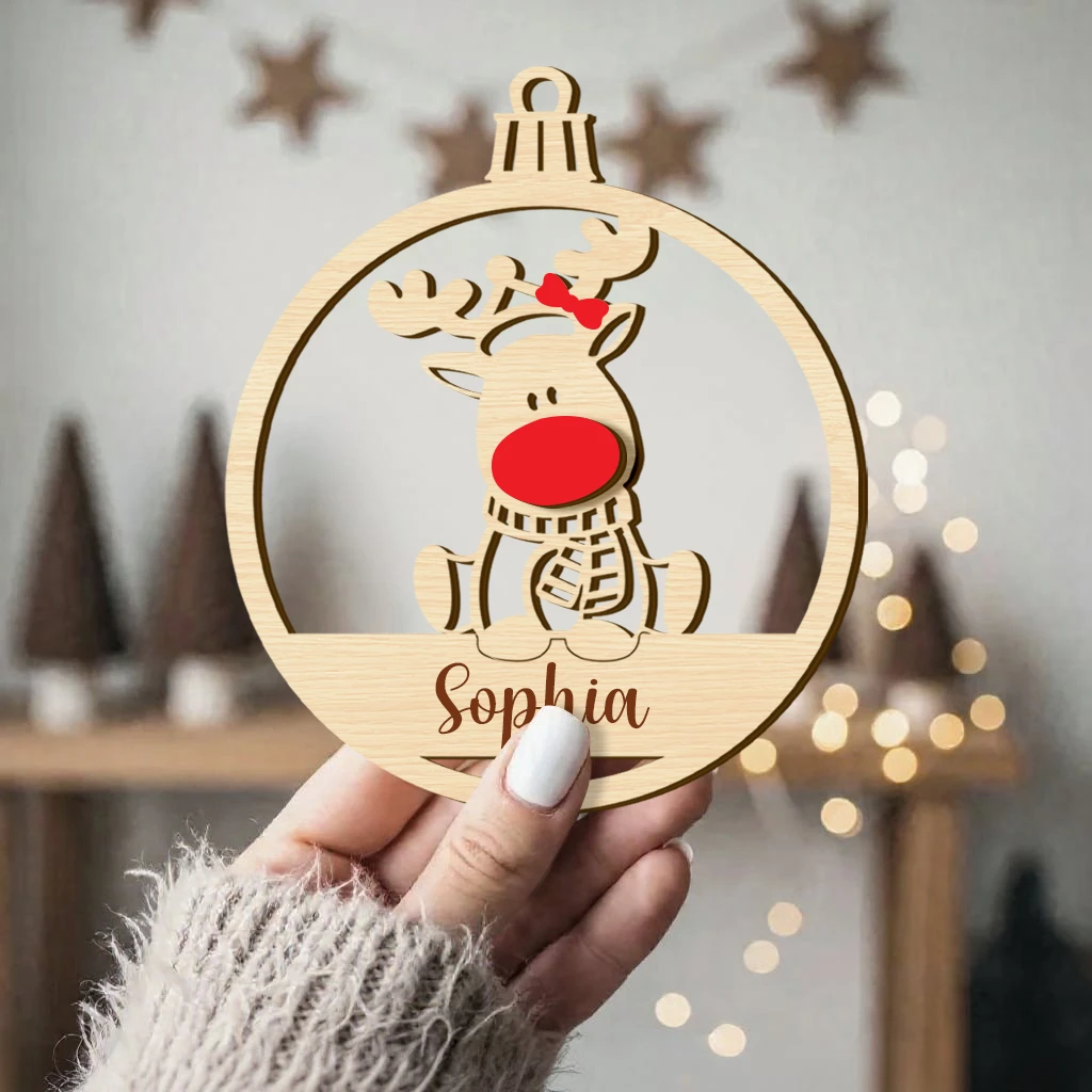 Custom Baby Girl First Christmas Rudolph Ornament | Personalized Wooden Keepsake | Perfect Christmas Ornament - Image 5