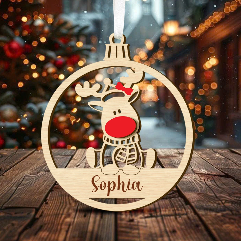 Custom Baby Girl First Christmas Rudolph Ornament | Personalized Wooden Keepsake | Perfect Christmas Ornament - Image 6