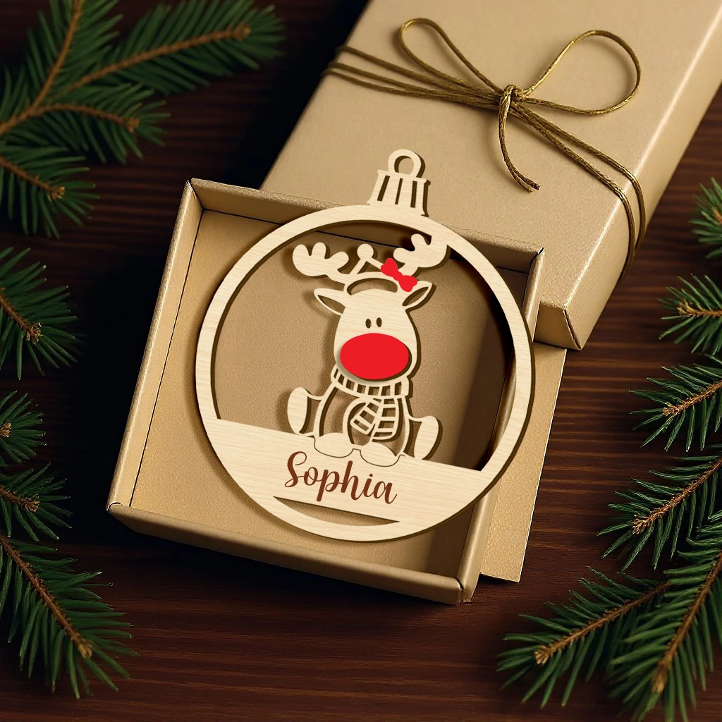 Custom Baby Girl First Christmas Rudolph Ornament | Personalized Wooden Keepsake | Perfect Christmas Ornament - Image 3