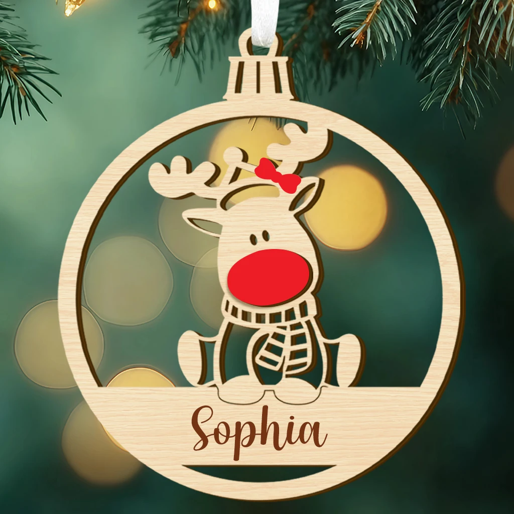 Custom Baby Girl First Christmas Rudolph Ornament | Personalized Wooden Keepsake | Perfect Christmas Ornament