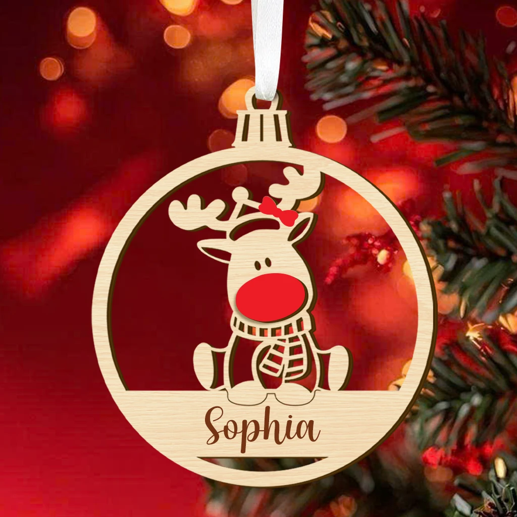 Custom Baby Girl First Christmas Rudolph Ornament | Personalized Wooden Keepsake | Perfect Christmas Ornament - Image 2