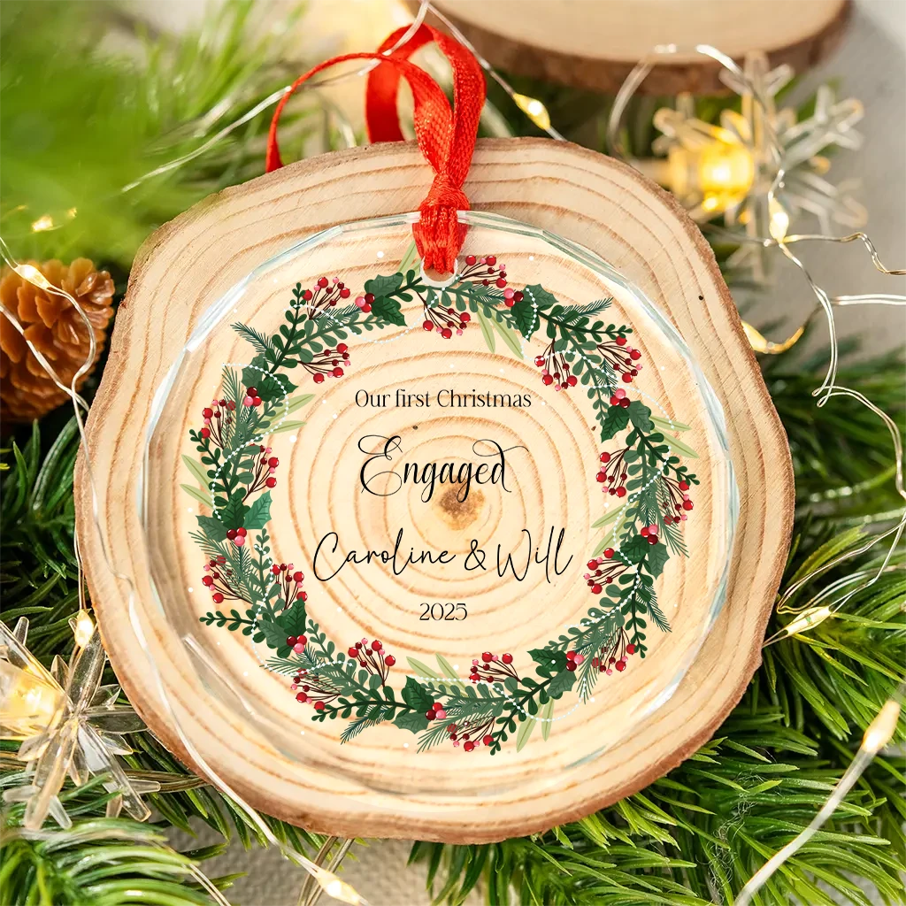 Custom Holly & Berries Engagement Ornament | Personalized Couple Name & Year Gift | Christmas Engaged Decor - Image 6