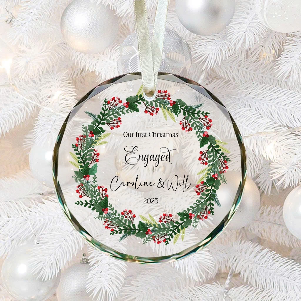 Custom Holly & Berries Engagement Ornament | Personalized Couple Name & Year Gift | Christmas Engaged Decor - Image 5