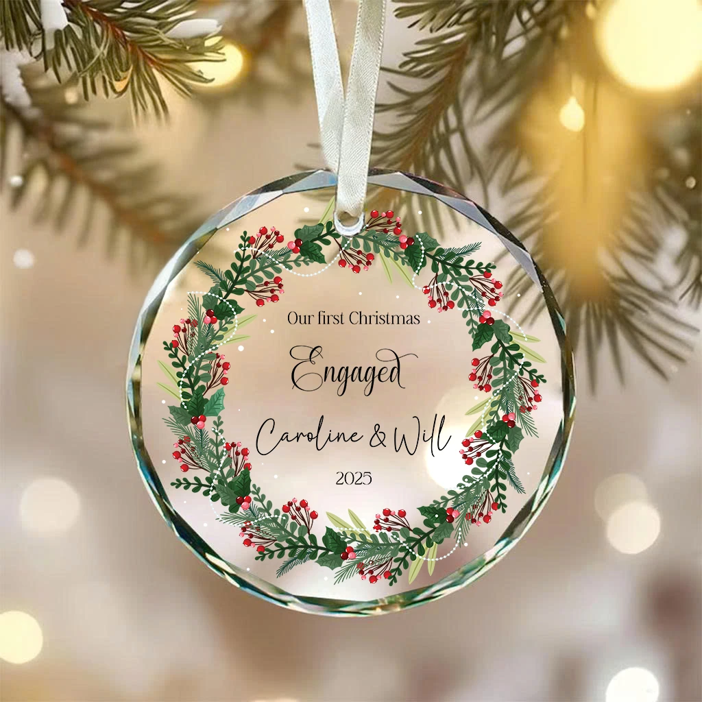 Custom Holly & Berries Engagement Ornament | Personalized Couple Name & Year Gift | Christmas Engaged Decor - Image 4