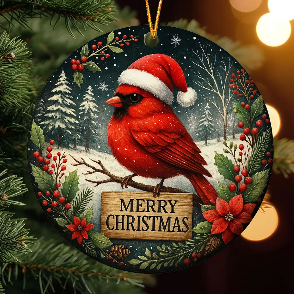 Cardinal Sympathy Gift | 2025 Memorial Ornament, In Loving Memory Keepsake, Red Bird on Christmas Wreath