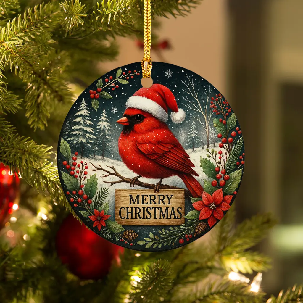 Cardinal Sympathy Gift | 2025 Memorial Ornament, In Loving Memory Keepsake, Red Bird on Christmas Wreath - Image 2