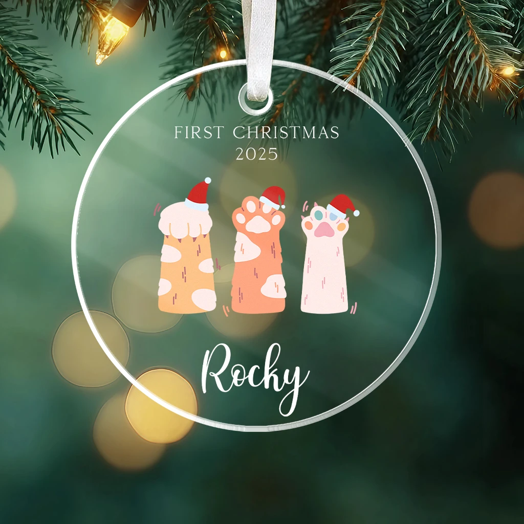 Cat First Christmas Paw Print Acrylic Ornament | Adorable Pet Keepsake | Perfect Christmas Decoration - Image 3