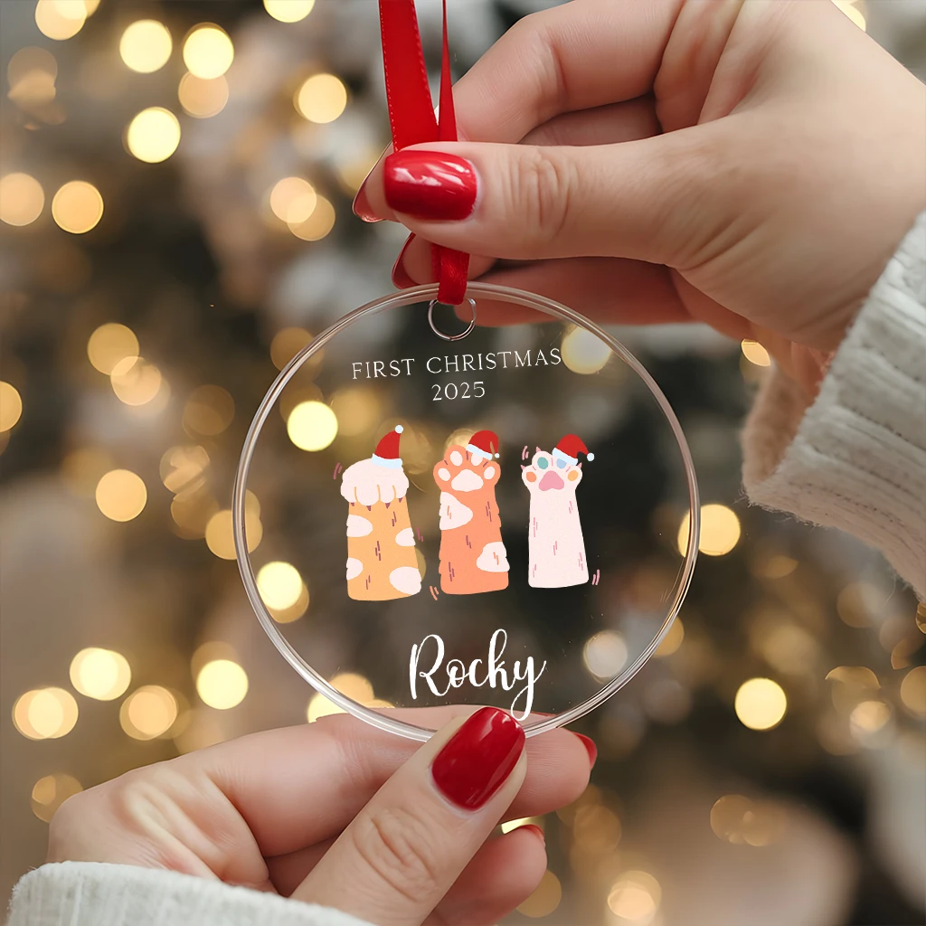Cat First Christmas Paw Print Acrylic Ornament | Adorable Pet Keepsake | Perfect Christmas Decoration - Image 4