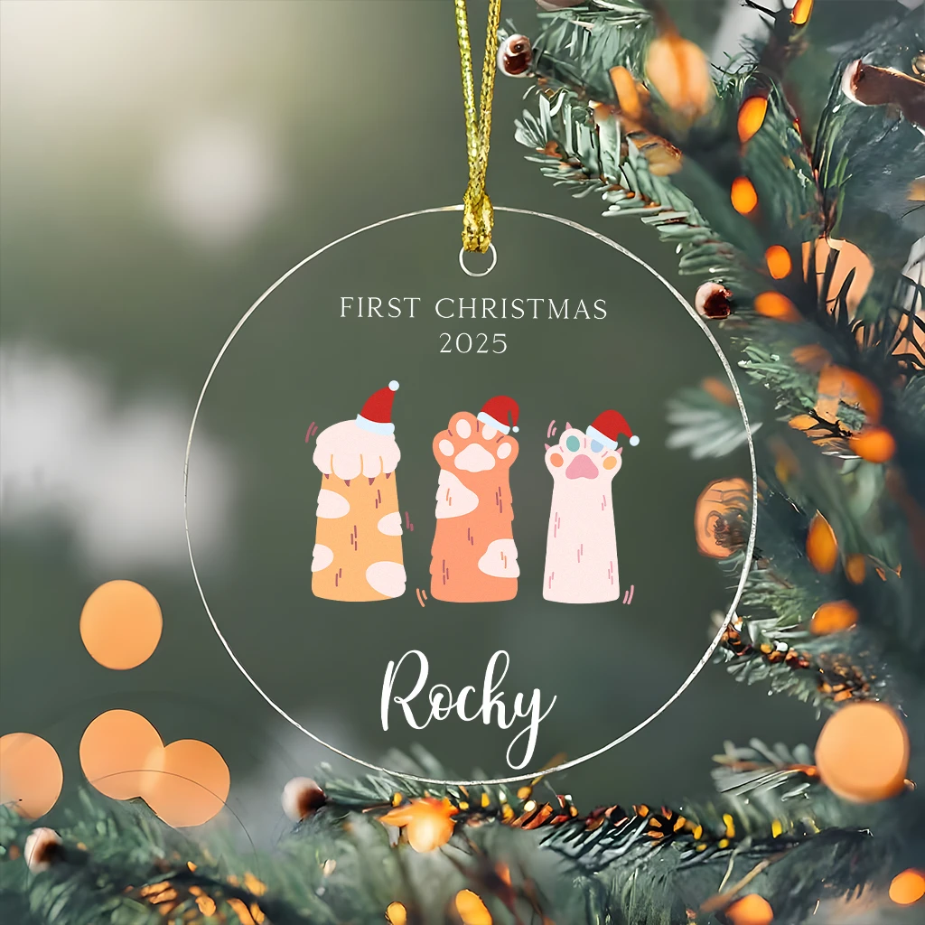 Cat First Christmas Paw Print Acrylic Ornament | Adorable Pet Keepsake | Perfect Christmas Decoration - Image 5