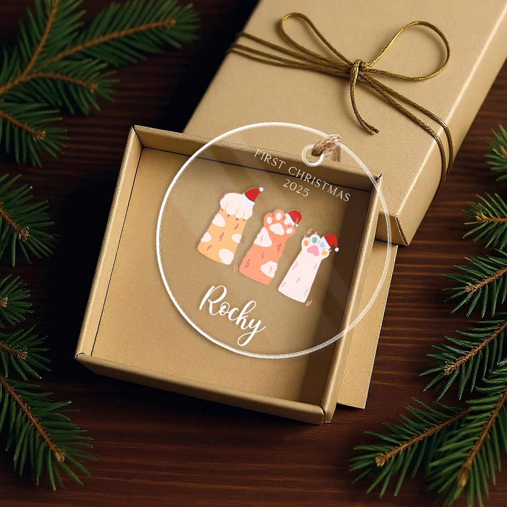 Cat First Christmas Paw Print Acrylic Ornament | Adorable Pet Keepsake | Perfect Christmas Decoration - Image 7